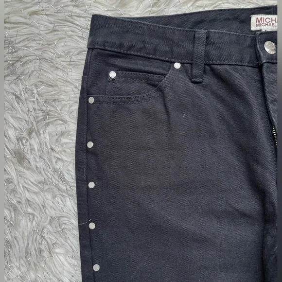 Michael Michael Kors Black Women’s Flare Stud Side Button pants Jeans Size 6 - Picture 8 of 16